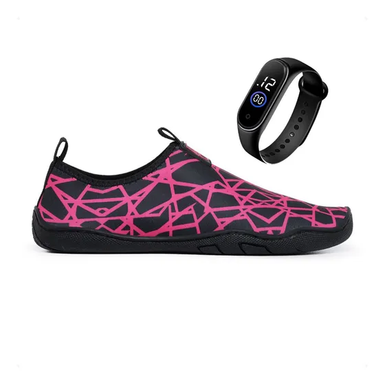 Sapatilha Aquática Neoprene Flexível Praia Natação + Relógio