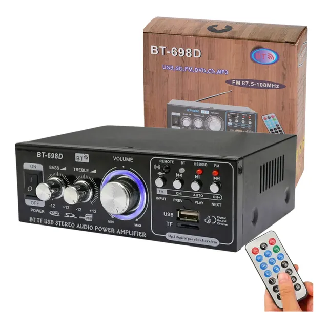 Amplificador Sonido Bluetooth 5.0 Radio Usb Sd Hifi 2 Salida