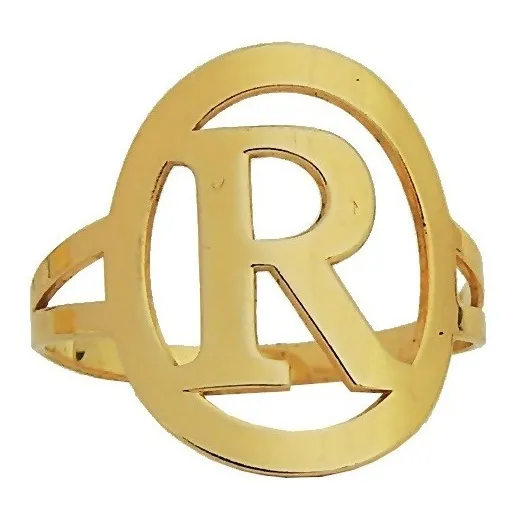 Anel Oval Letra Inicial De Nome Prata 925 Banho De Ouro 18k