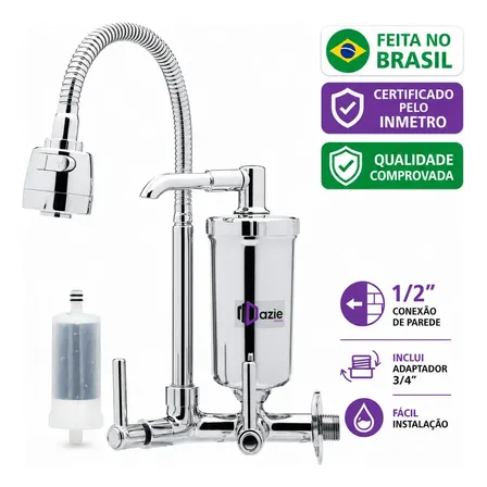 Torneira Com Filtro Cozinha Parede Gourmet Abs Dazie Metais