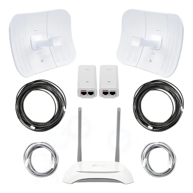 Kit Punto A Punto Wifi 10km Tecnología Ac + Router Color Blanco
