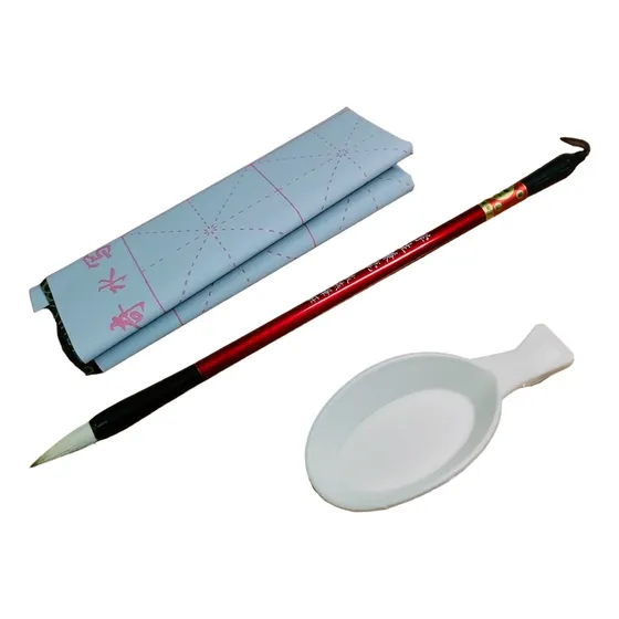 Set Caligrafia Oriental Pincel Tintero Papel Hidroactivo