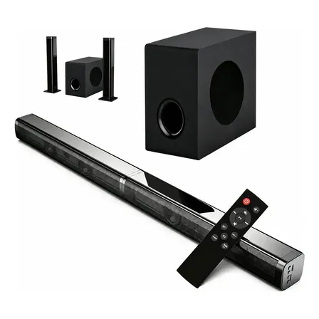 Caixa de Som Soundbar Barra de Som 2.1 com Subwoofer Desmontável, Bluetooth Entrada Óptica AUX USB Controle Remoto para TV Home Theater