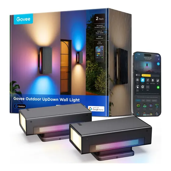 Luz De Parede Exterior Impermeável Govee Smart Rgbic X2 2l Preto