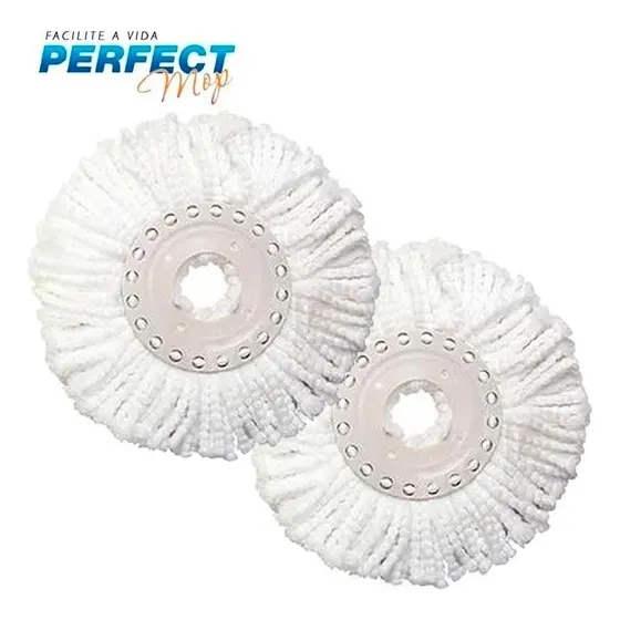 Kit 2 Refil Mop Giratorio 360 Perfect Pro e Move Microfibra Branco