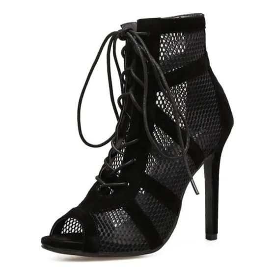 Botas Baile Salón Negras Para Mujer Zapatos Tango Tacón Alto