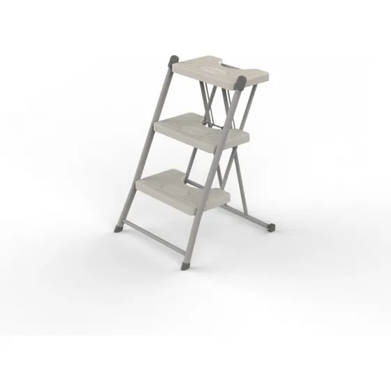 Escada Dobrável Cinza 3 Degraus Compacta 120kg - Anodilar