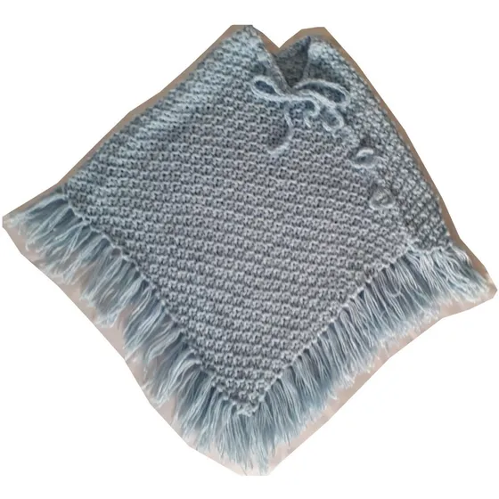 Poncho De Niño Tejido A Mano Sintético Con Cordón Y Apliques