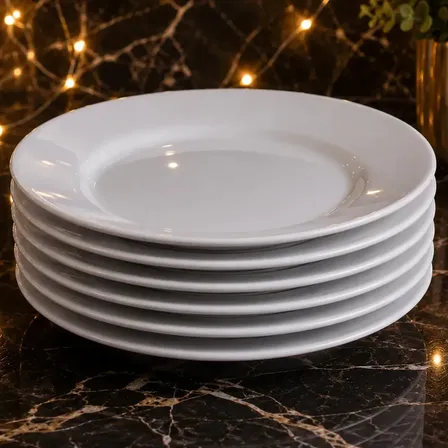 Jogo 6 Pratos Rasos 25cm Opaline Vidro Redondo Branco Restaurante Bar Casa Hotel Resistentes e Modernos