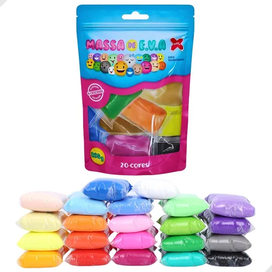 Massa Eva 20 Cores Massinha Modelar 250g Artesanato Infantil
