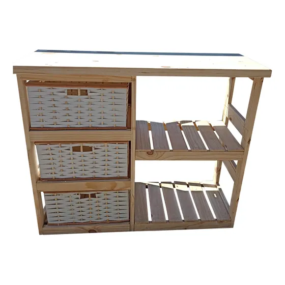 Mueble Organizador 3 Cajones Mimbre Zuncho + Estante