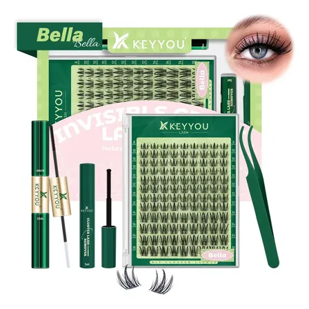 Kit De Extensiones De Pestañas Raíces Invisibles 8-16mm Mixtas Modelo Bella Keyyou Con Pegamento Y Removedor Pestañas Postizas Profesionales C 1.6 Cm 0.07 Mm