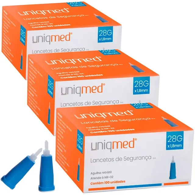 300 Lancetas Segurança Uniqmed Furar Dedo Automática