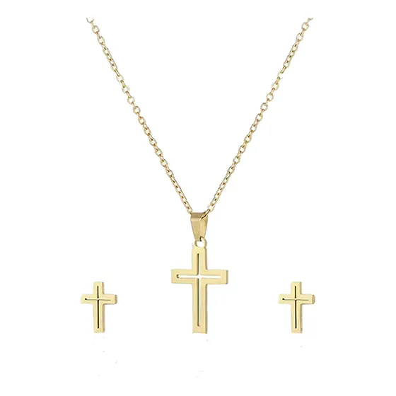 Joyería Collar Dije Y Aretes De Cruz -religioso, Cristiano