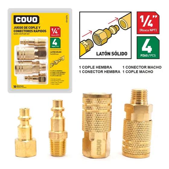 Juego De Acople Rapido 4 Pzas Compresor De Aire 1/4 Npt Covo