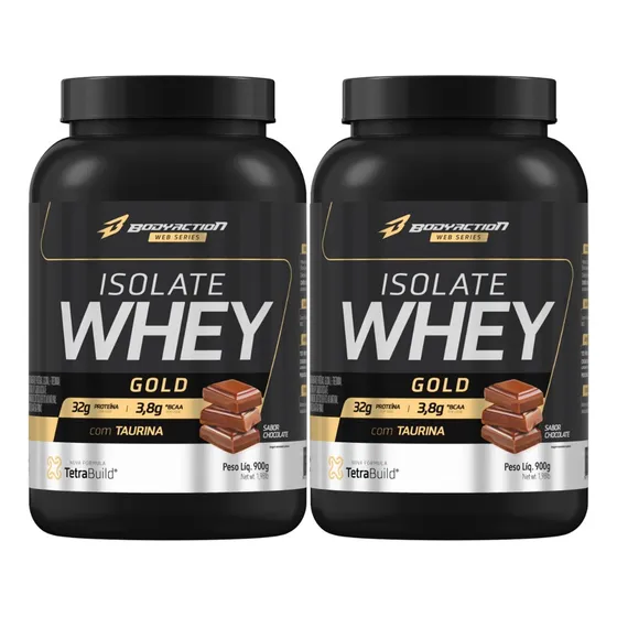 Pack 2 Isolate Whey Gold 900g Bodyaction Sabor Chocolate