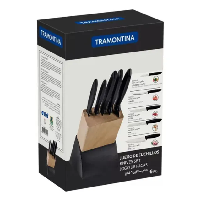 Juego De 5 Cuchillos + Taco Tramontina LG Color Negro