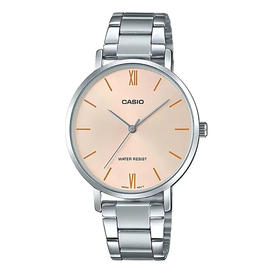 Reloj Casio Ltp-vt01d-4budf Cuarzo Mujer Color de la correa Plateado Color del bisel Plateado Color del fondo Rosa