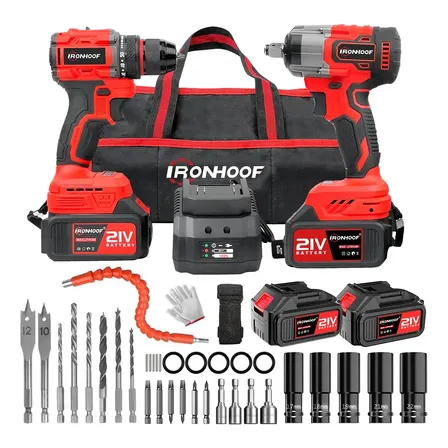 Kit 2 Chave Impacto Bateria Furadeira Parafusadeira Elétrica Vermelho 110/127/220v 60hz