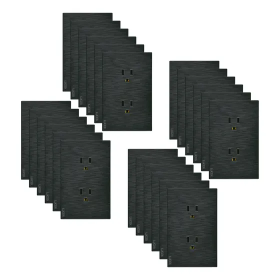 Placa Duplex Lucek Flat Negra Bf06 Oferta 24 Piezas 15 A 250v Negro