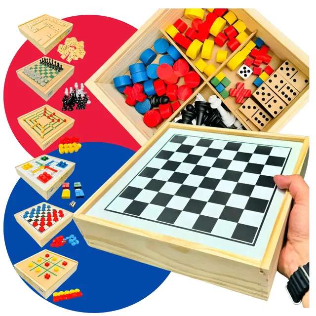 Xadrez, dama, ludo, dominó, trilha e jogo da velha