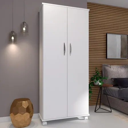 Armário Acacia Lavanderia 160cm 2 Portas Com Rodinhas Branco