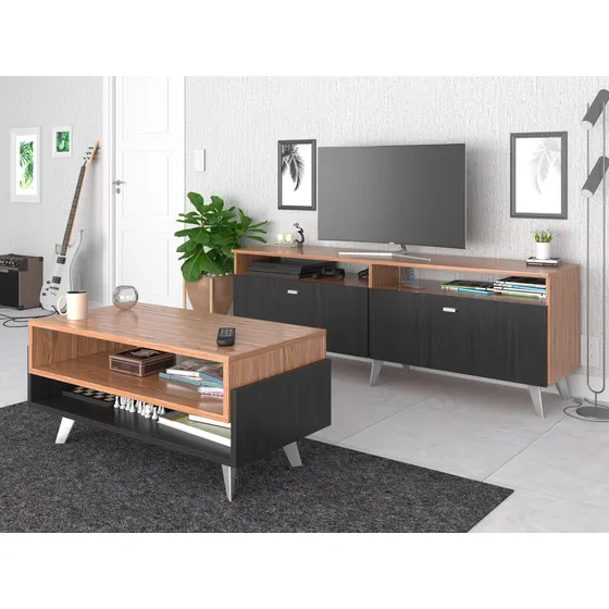 Combo Rack Tv Nordico + Mesa Ratona De Centro 1.50 Moderno 