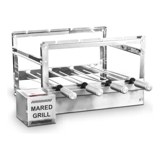 Churrasqueira Giragrill Aço Inox 4 Espetos Motor Weg Bivolt