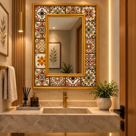 Espelho Decorativo Grande Com Moldura Bege