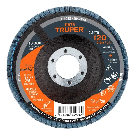 Disco Flap Polifan 4-1/2  Laminado Grano 120 Centro 7/8