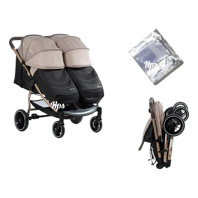 Coche Gemelar Doble Ebaby Con Cubrepies + Forro De Lluvia  