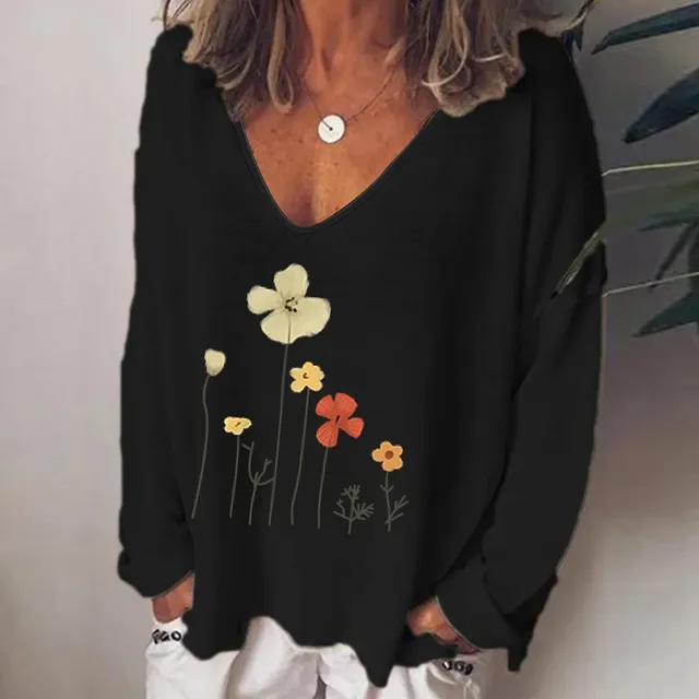 Camiseta Manga Larga Cuello V Estampado Casual Para