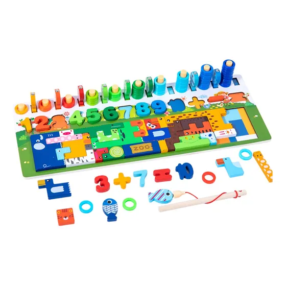 Abaco Encastre Didactico Juego Pesca Números De Madera Denbu