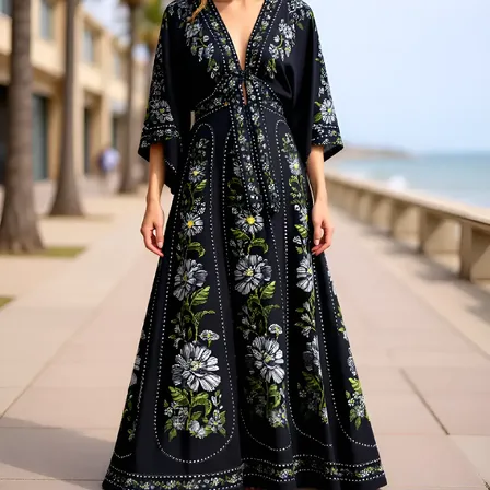 Vestido Longo Manga Julieta Farm Julieta_preto Florido G