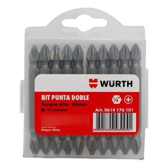 Set 10 Unidades Punta Doble Magnética Ph2 1/4 X 65mm Wurth