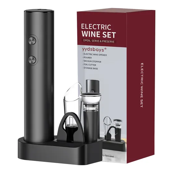 Sacacorchos De Vino Eléctrico 4 En 1 Con Base Kit Sacacorcho Color Negro