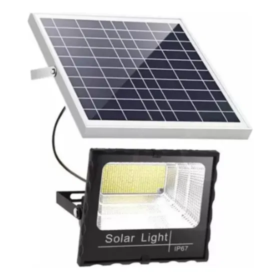 Reflector Solar 200w Lampara Led Panel Solar Control Remoto Carcasa Negro Luz Blanco Cálido