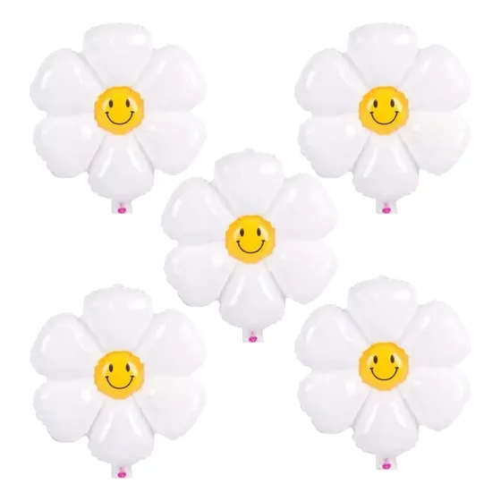 5 Globos Flor Carita Feliz Margarita Decoración Primavera Blanco Flor