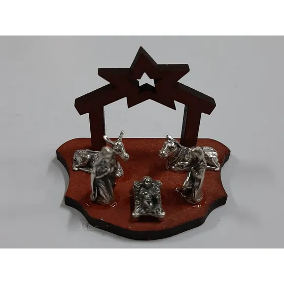 Mini Pesebre Navideño - Establo Con Estrella -base De Madera