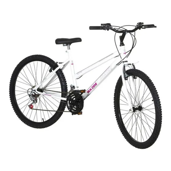 Bicicleta passeio feminina Ultra Bikes Bike Juvenil Urbana Aro 26 bicolor 18 marchas 2024 tamanho do uadro M - branco/rosa