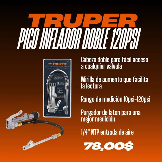 Pico Inflador De Aire, Doble Cabezal, Marca Truper