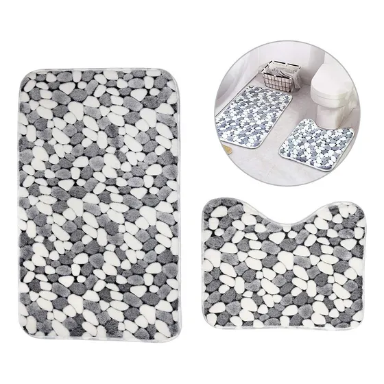 2pcs Estera Alfombra Baño Pebble Piedra Doormate Absorbente