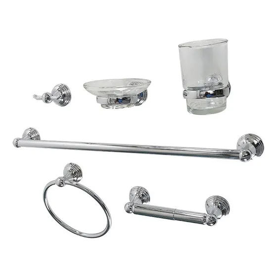 Set 6pzs Accesorios Baño Cromados Toallero Porta Papel Jabón