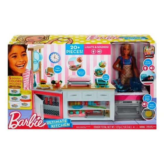 Cocina Barbie + Muñeca Barbie + Piezas + Masa Colores Matell
