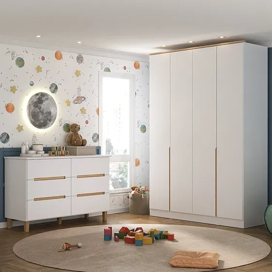 Quarto Infantil Com Guarda-roupa E Cômoda Sky