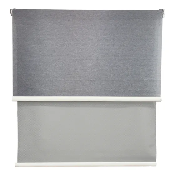 Cortina Roller Blackout 2 Paño 180x240 Doble Con Visillo Gris Sin Cenefa Guiza