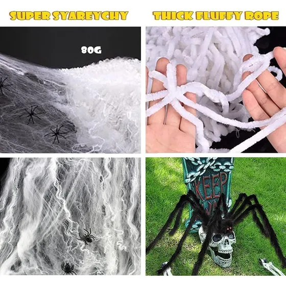 276 Spider Webs Halloween Decorations, 60 Giant Spider 36