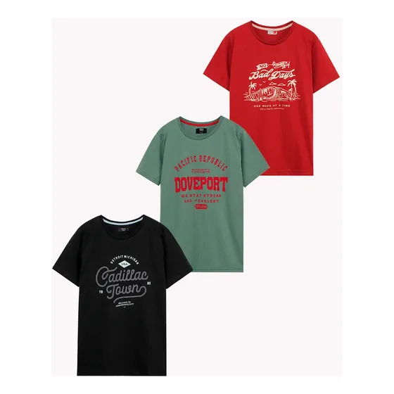 Remera Manga Corta Estampada Hombre Pack X3