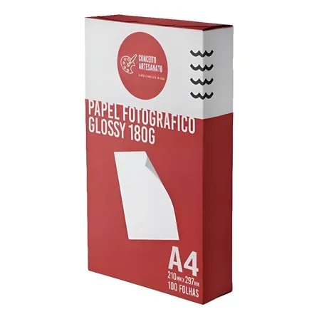 Papel Fotográfico A4 Glossy 180g 200 Folhas Premium Branco