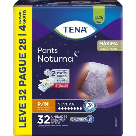 Roupa Íntima Descartável Tena Pants Noturna P/M Leve 32 Pague 28 Unidades